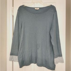 Light turquoise loft sweater with striped trim